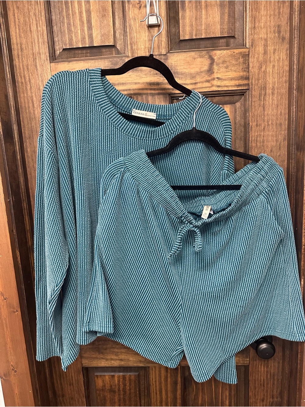 Zenana Teal Ribbed Lounge Top and Shorts Set
